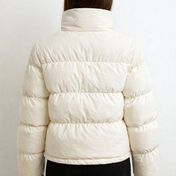 BCBGMAXAZRIA Womens (XXS) Two-Tone Cropped Puffer Jacket Beige Cream Bubble Coat - Picture 5 of 7